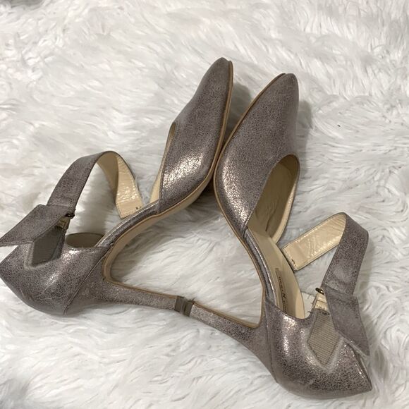 PAUL Green metallic champagne leather strap heels shoes hook & loop closure - Picture 5 of 15